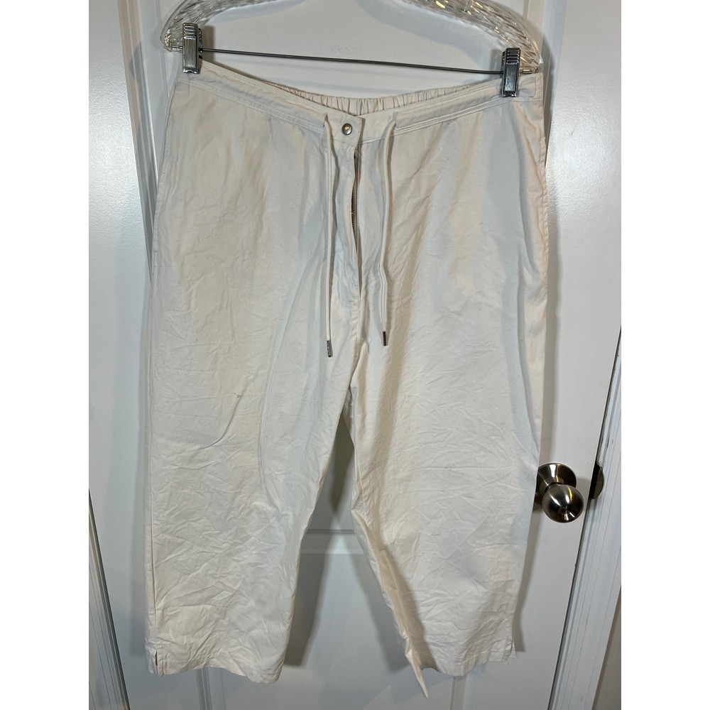 Palm Grove Womens Cropped Pants 100% Cotton Drawstring White Size L